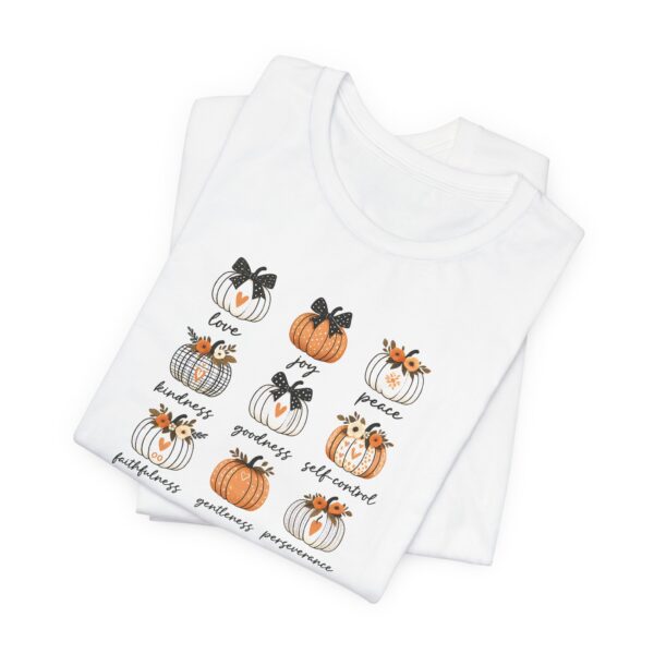 Pumpkin Themed 9 Fruits of the Holy Spirit Unisex Short Sleeve Tee - Image 3